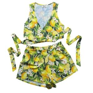 Show Me Your MuMu Yellow Lemon Print High Waist Shorts Set